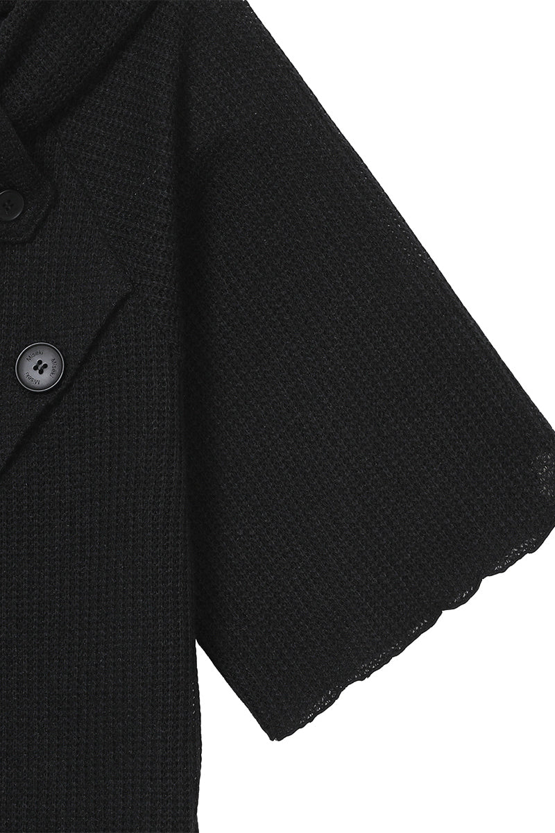 Diagonal crochet knit top BLACK