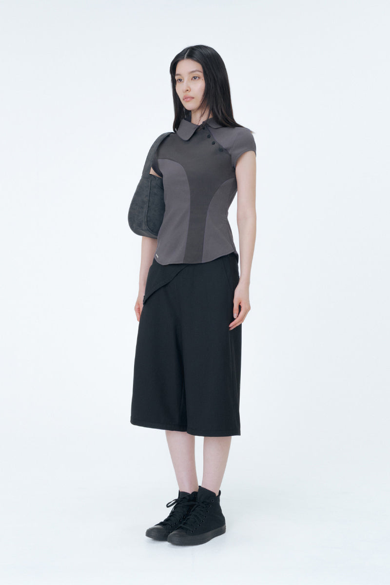 Diagonal placket layered shirt