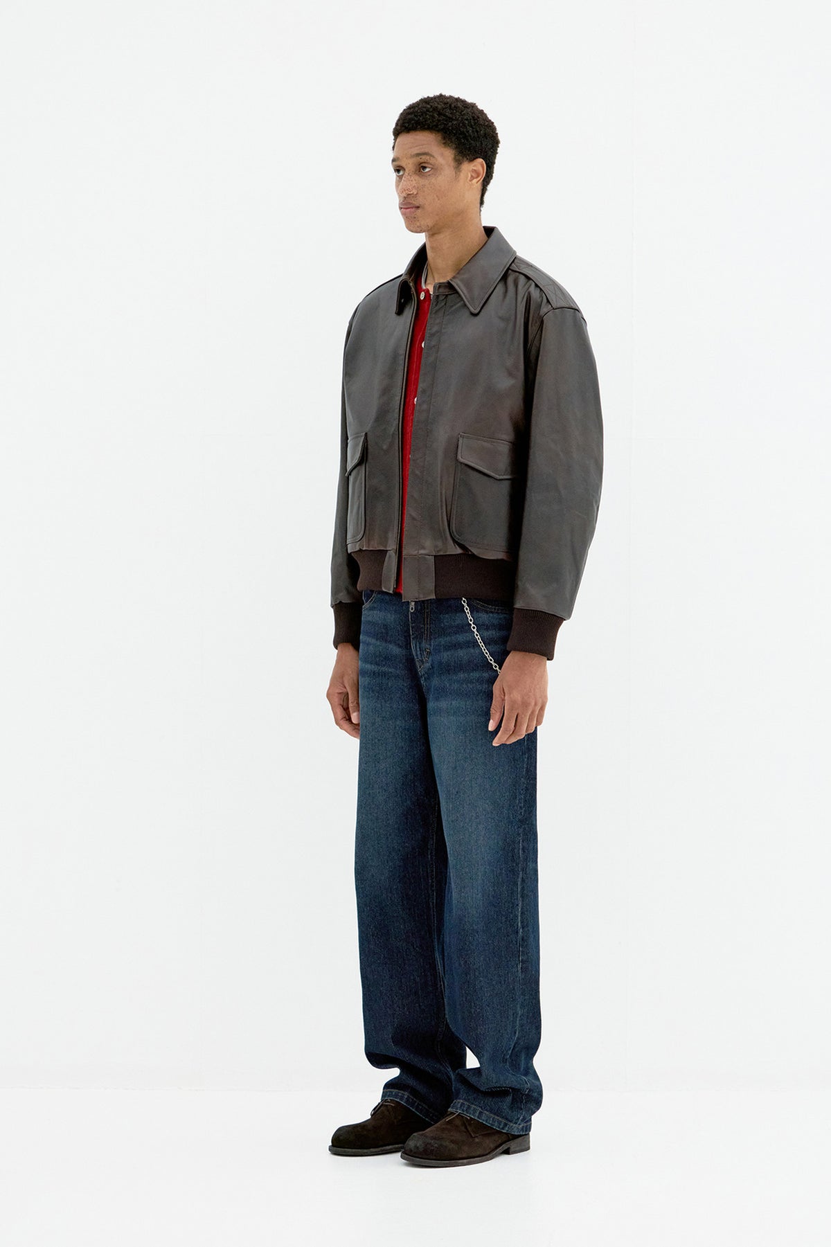 Twill wash brushed jeans (Washed indigo)