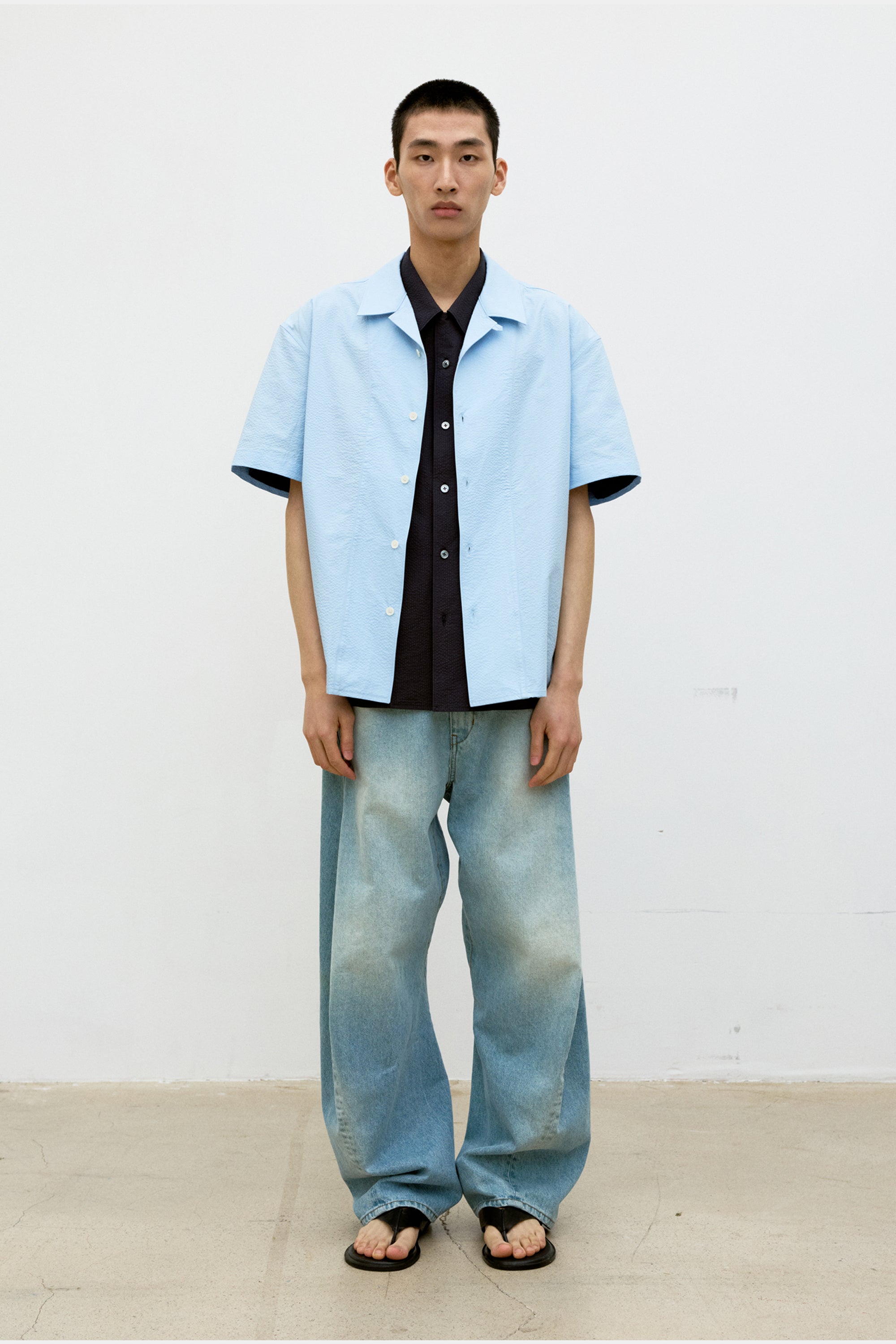 PANEL LINE CAMP COLLAR HALF SHIRT
