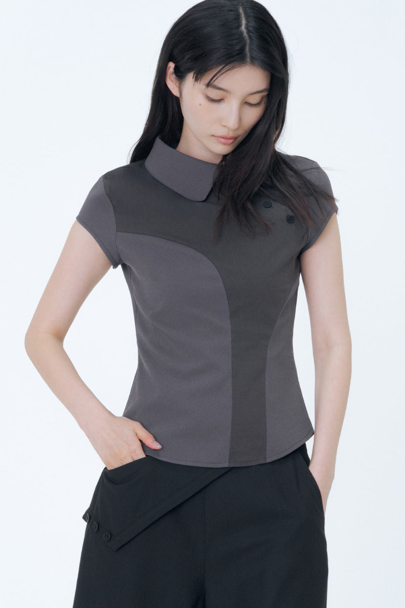 Diagonal placket layered shirt