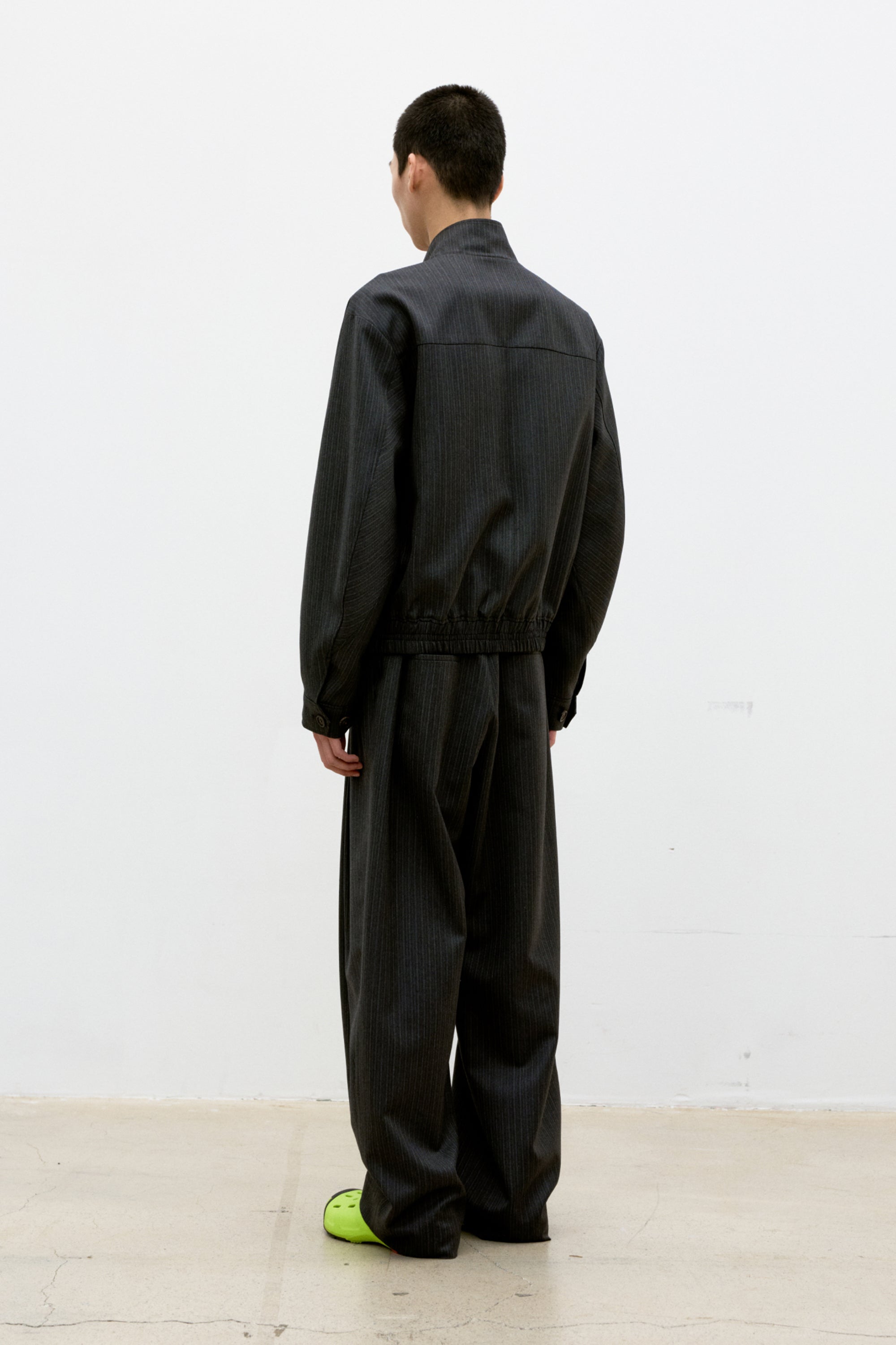STRIPE WOOL BLEND PLEATED TROUSERS