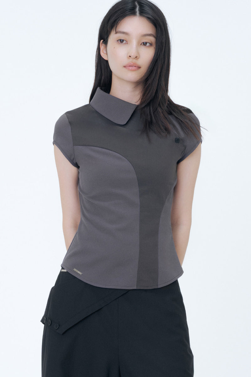 Diagonal placket layered shirt