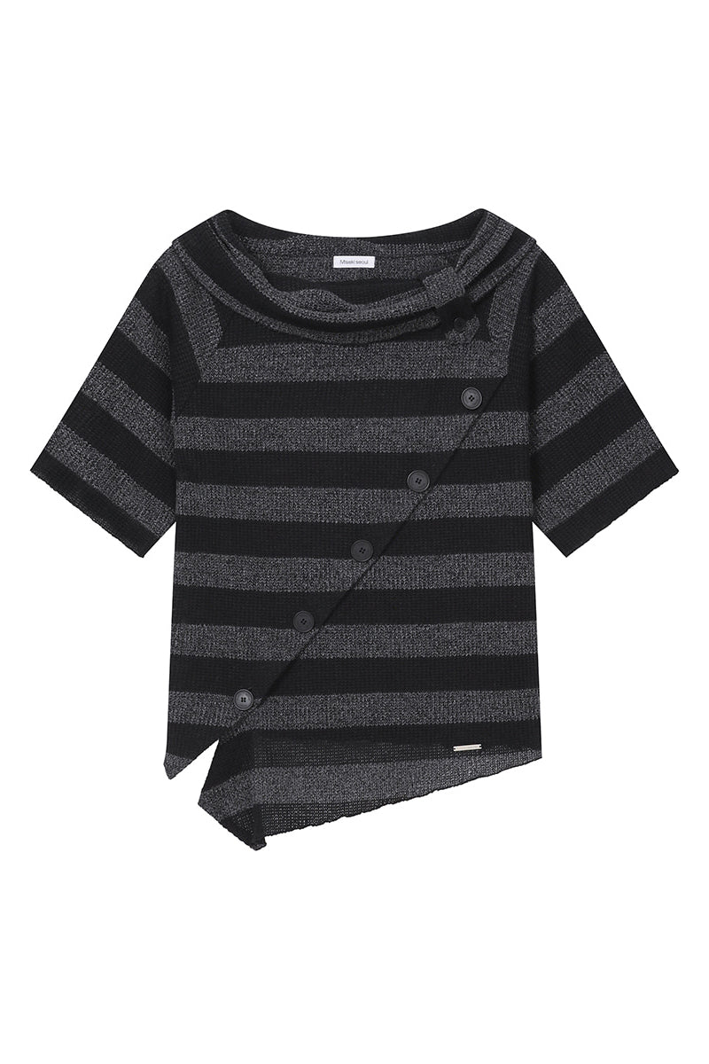 Diagonal crochet knit top STRIPE