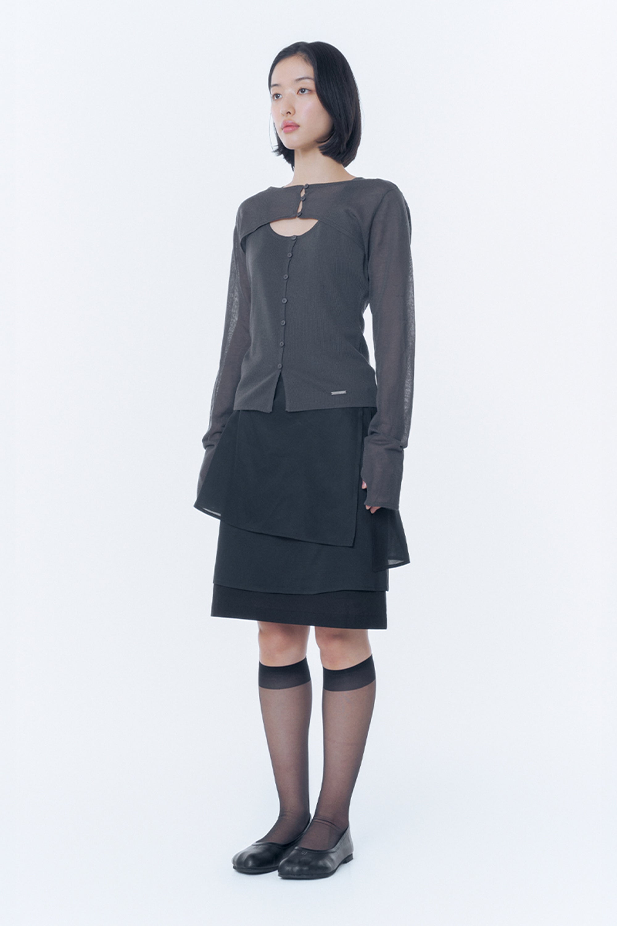 Sheer layered midi skirt