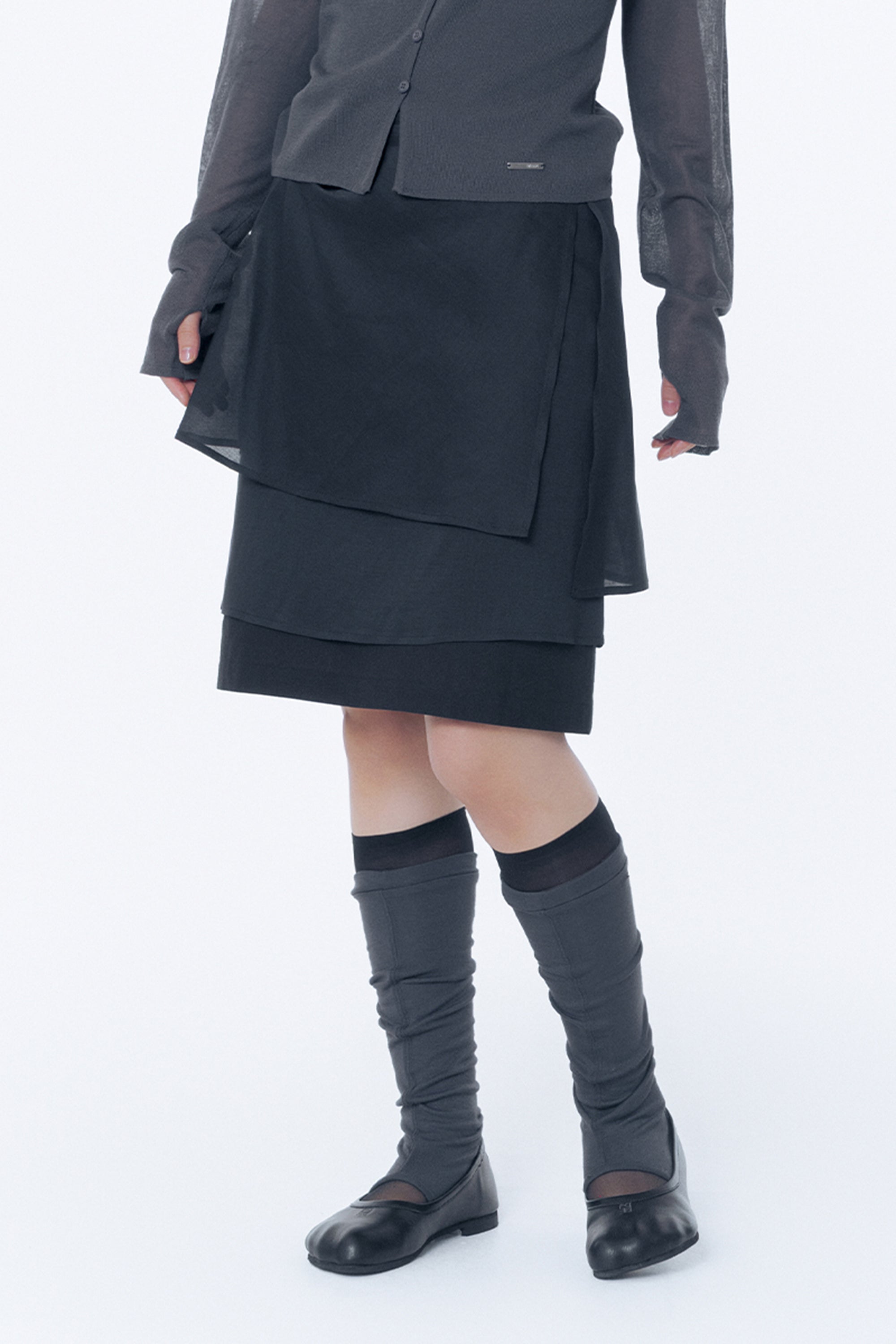 Sheer layered midi skirt