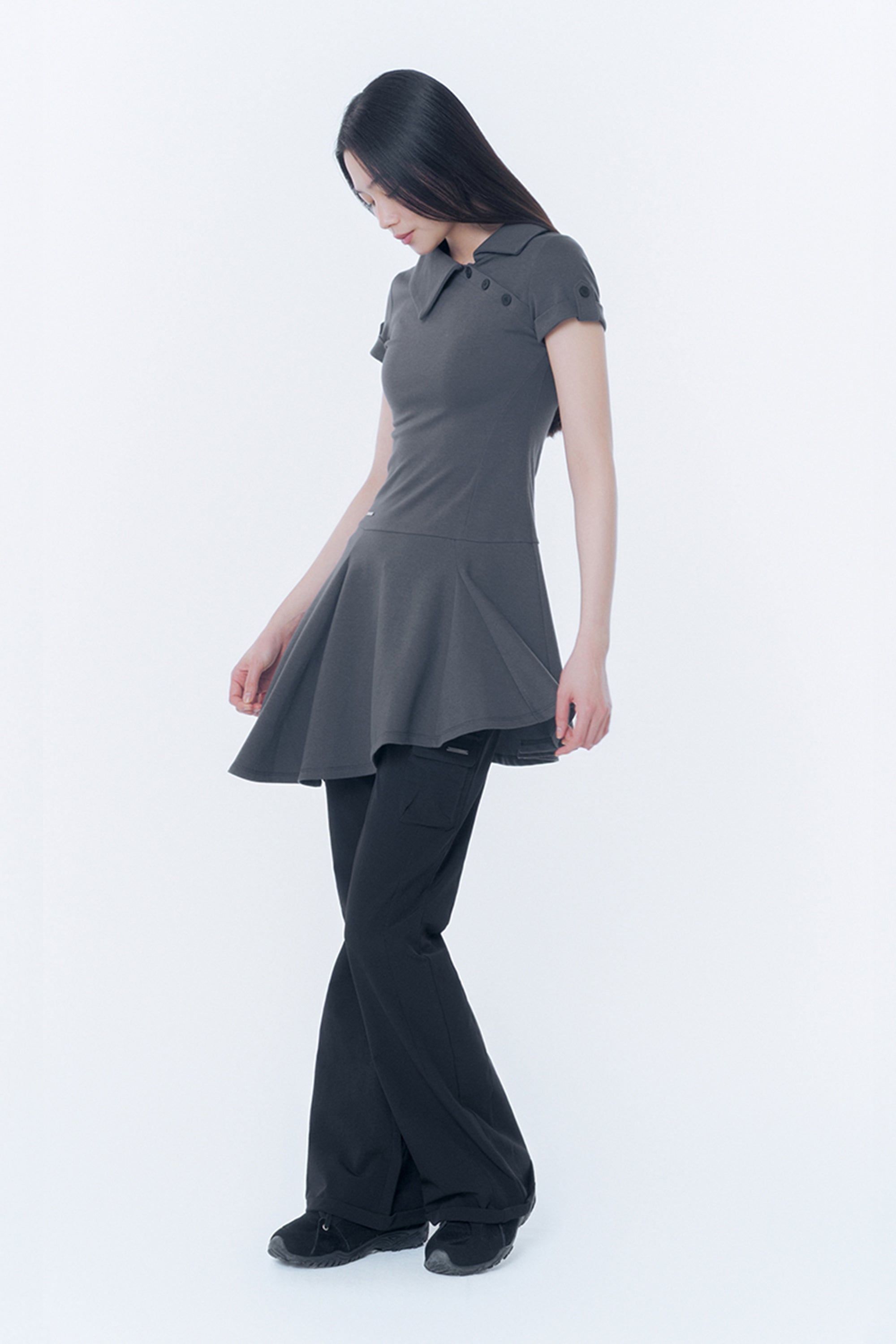 Slash button flare one piece