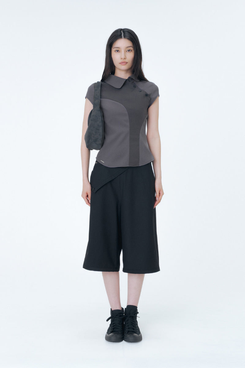 Diagonal placket layered shirt