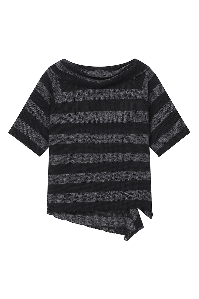 Diagonal crochet knit top STRIPE