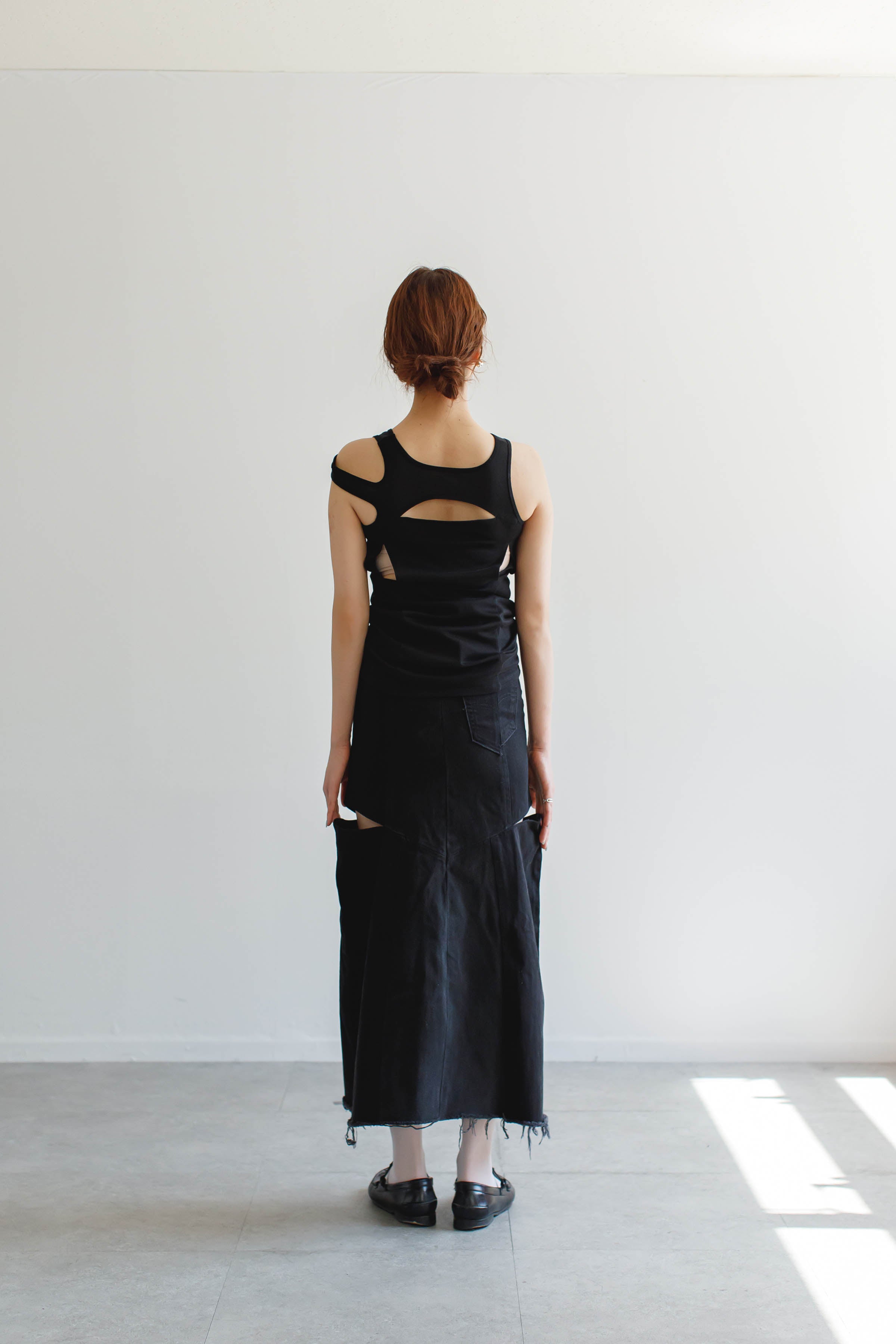 〔77circa〕circa make four cutback bias slit denim skirt