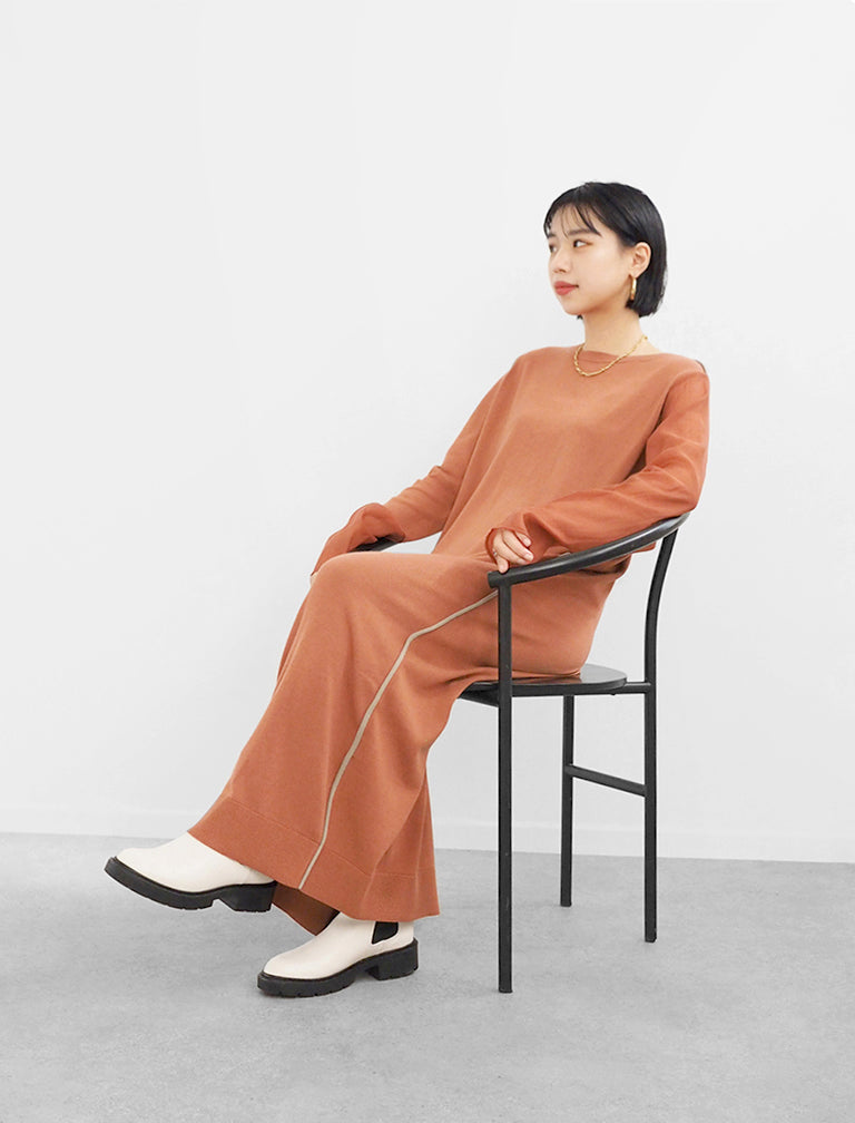 Sheer Switching Knit Onepiece / TERRACOTTA