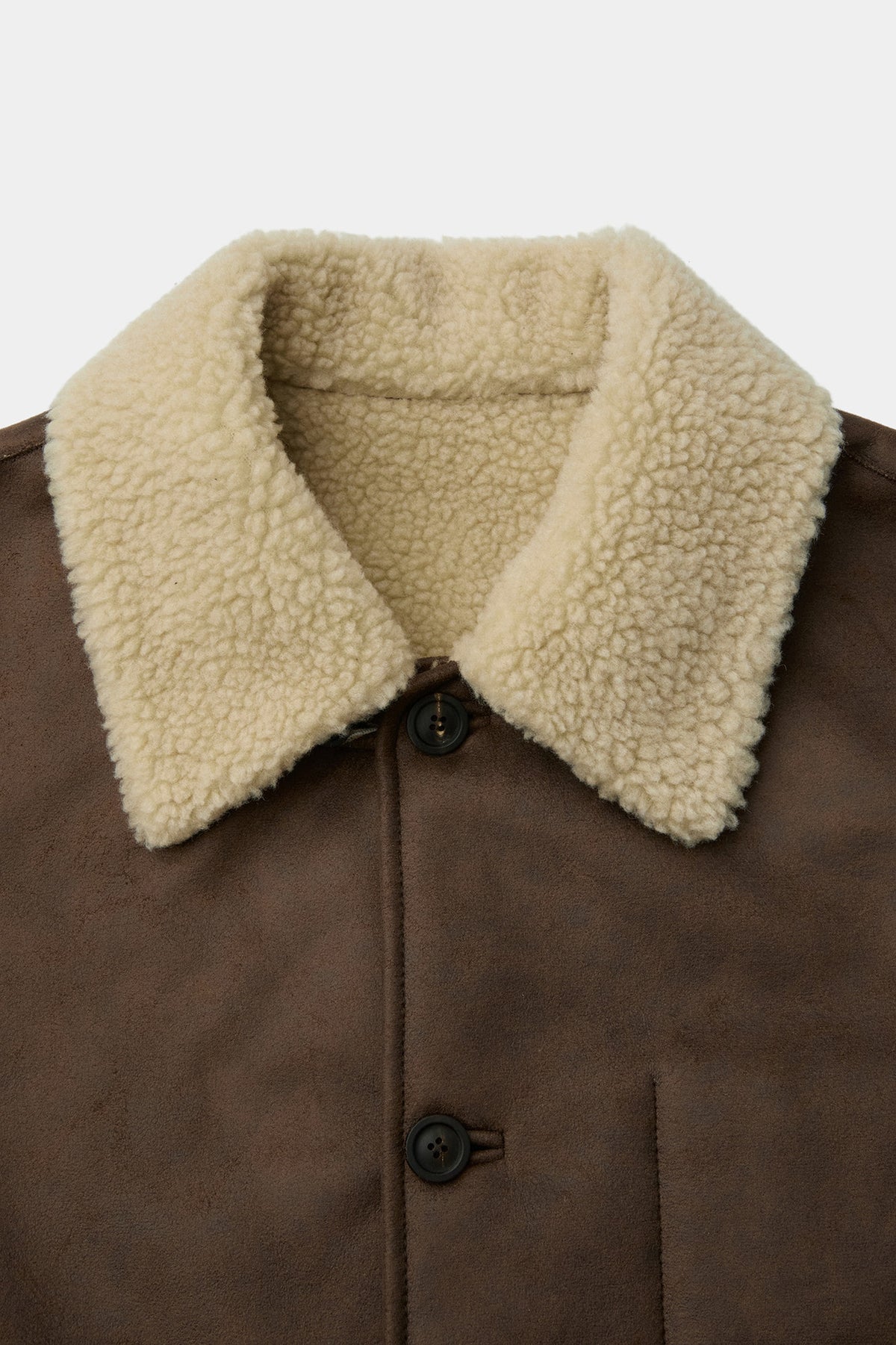 Linking binding fake shearling half coat (Brown)