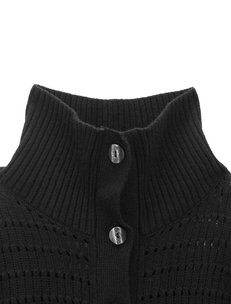 Crochet Knit Cardigan / BLACK