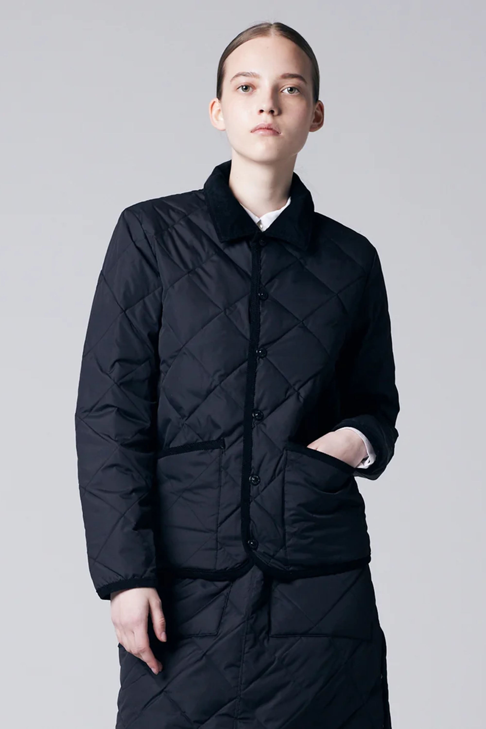 CITY "PIPING COLLAR" DOWN CARDIGAN