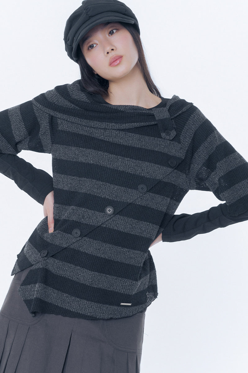 Diagonal crochet knit top STRIPE