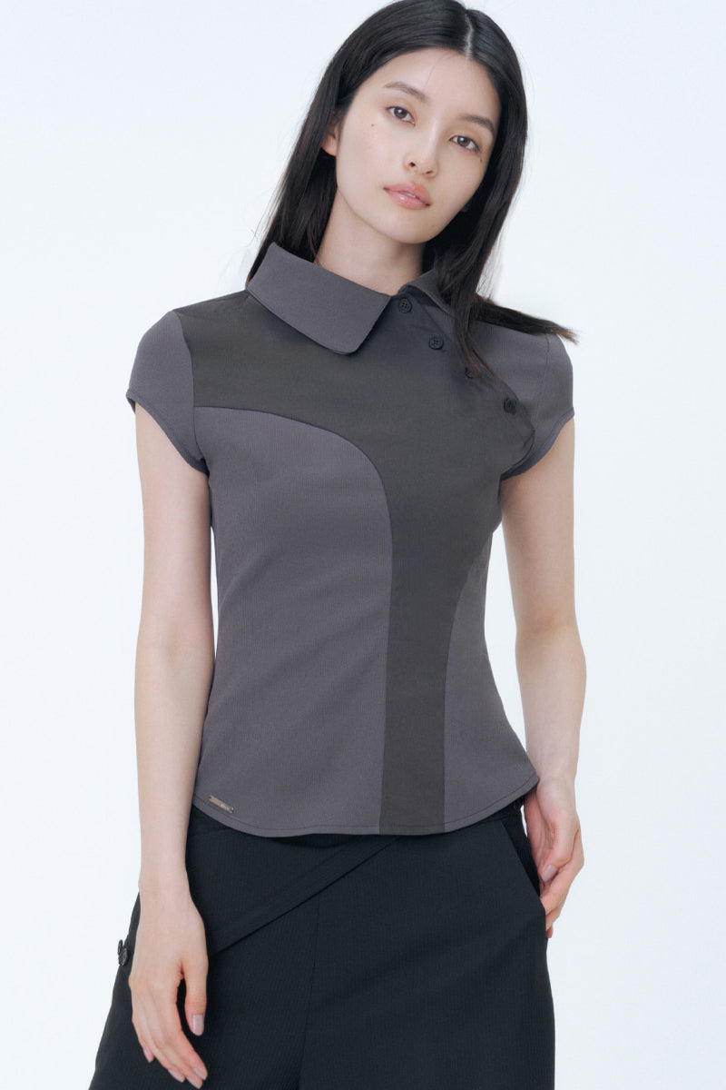 Diagonal placket layered shirt