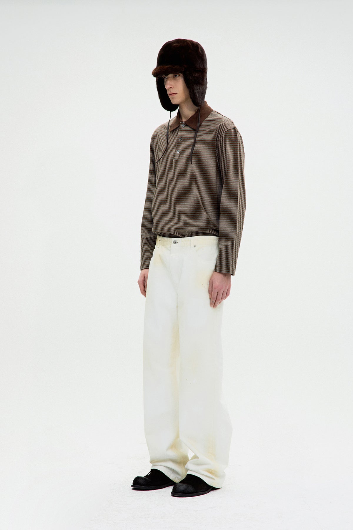 Multi pin pique polo long sleeve (Brown)