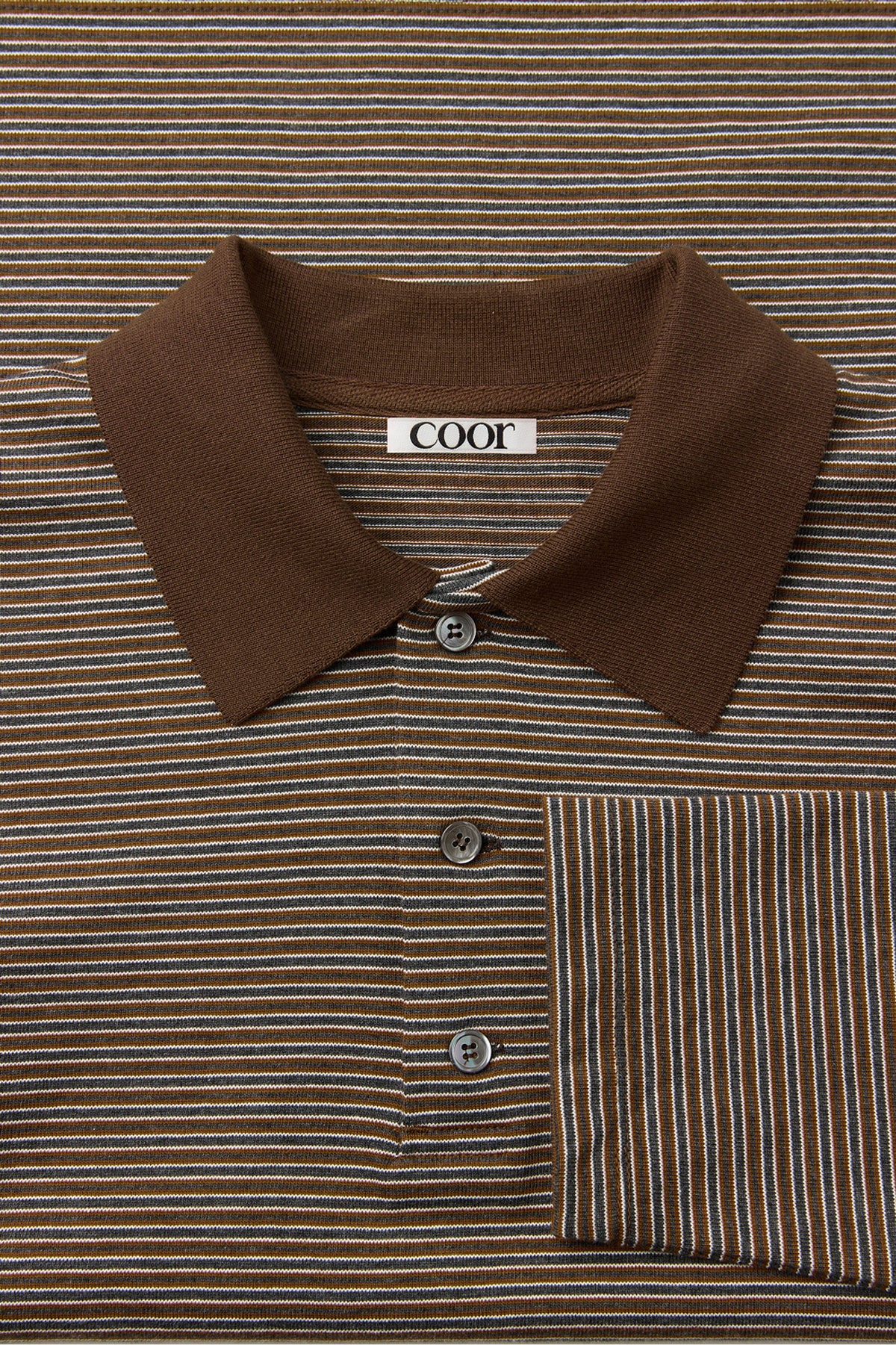 Multi pin pique polo long sleeve (Brown)