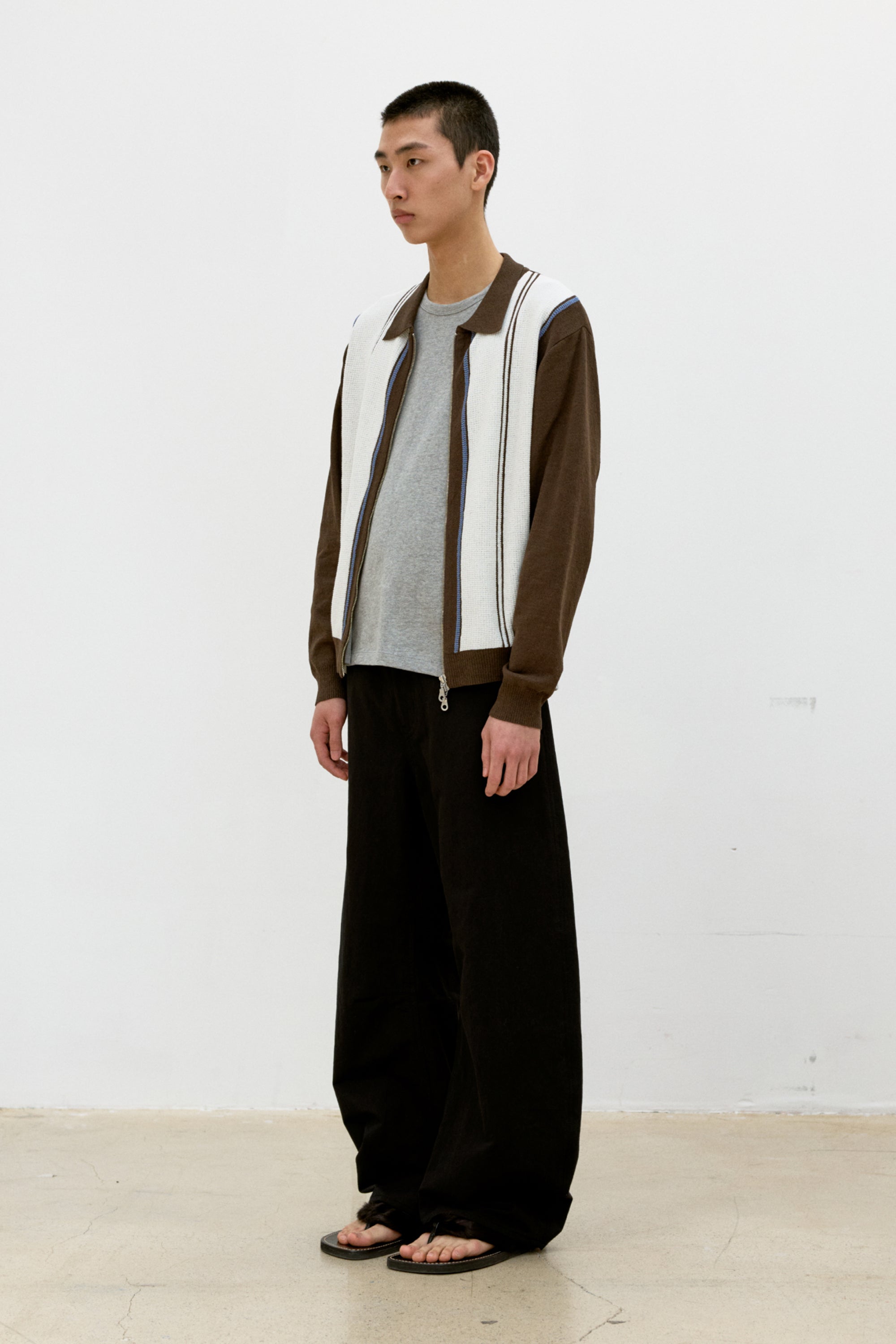 DEEP CURVED COTTON BLEND PANTS