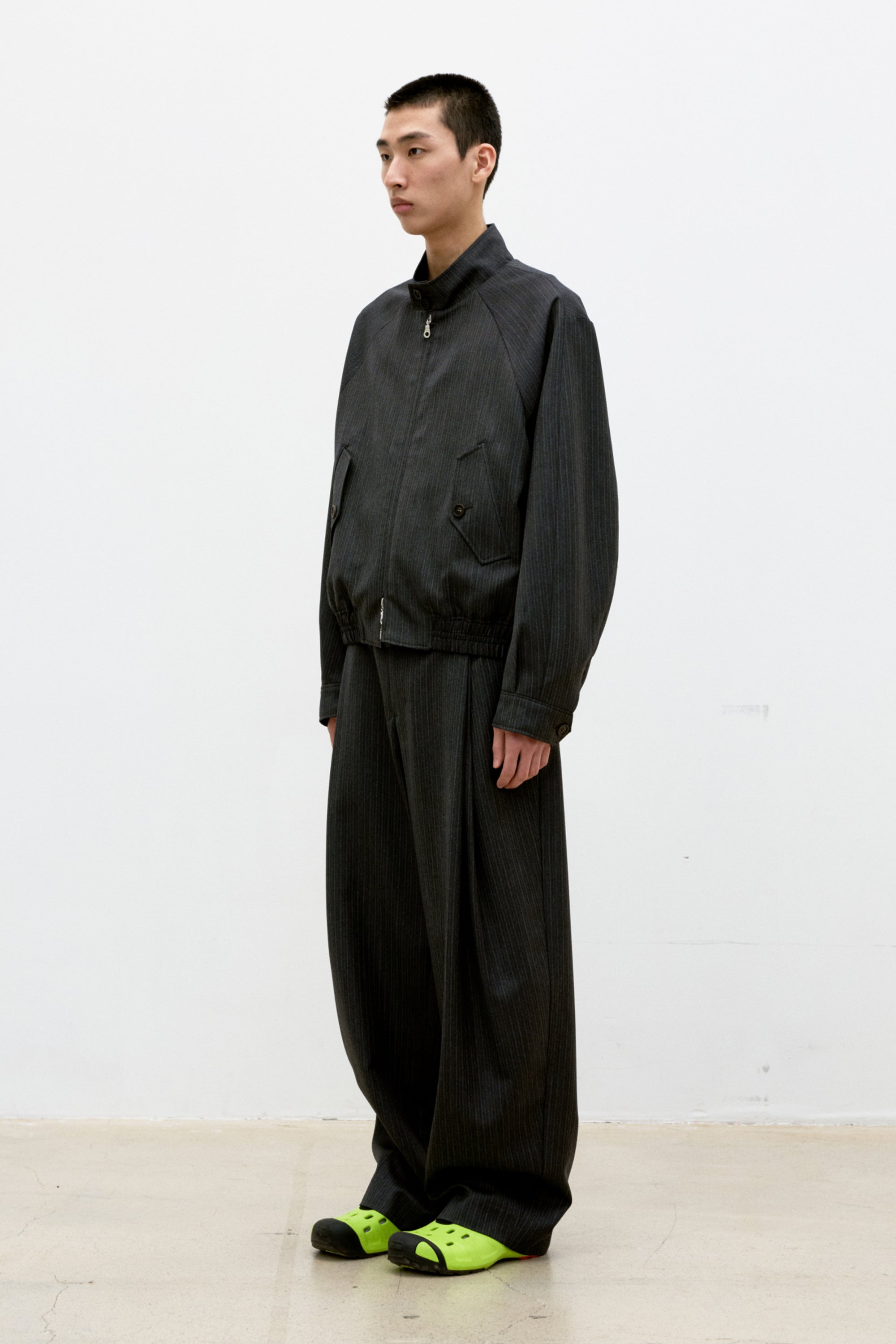 STRIPED WOOL BLEND HARRINGTON JACKET