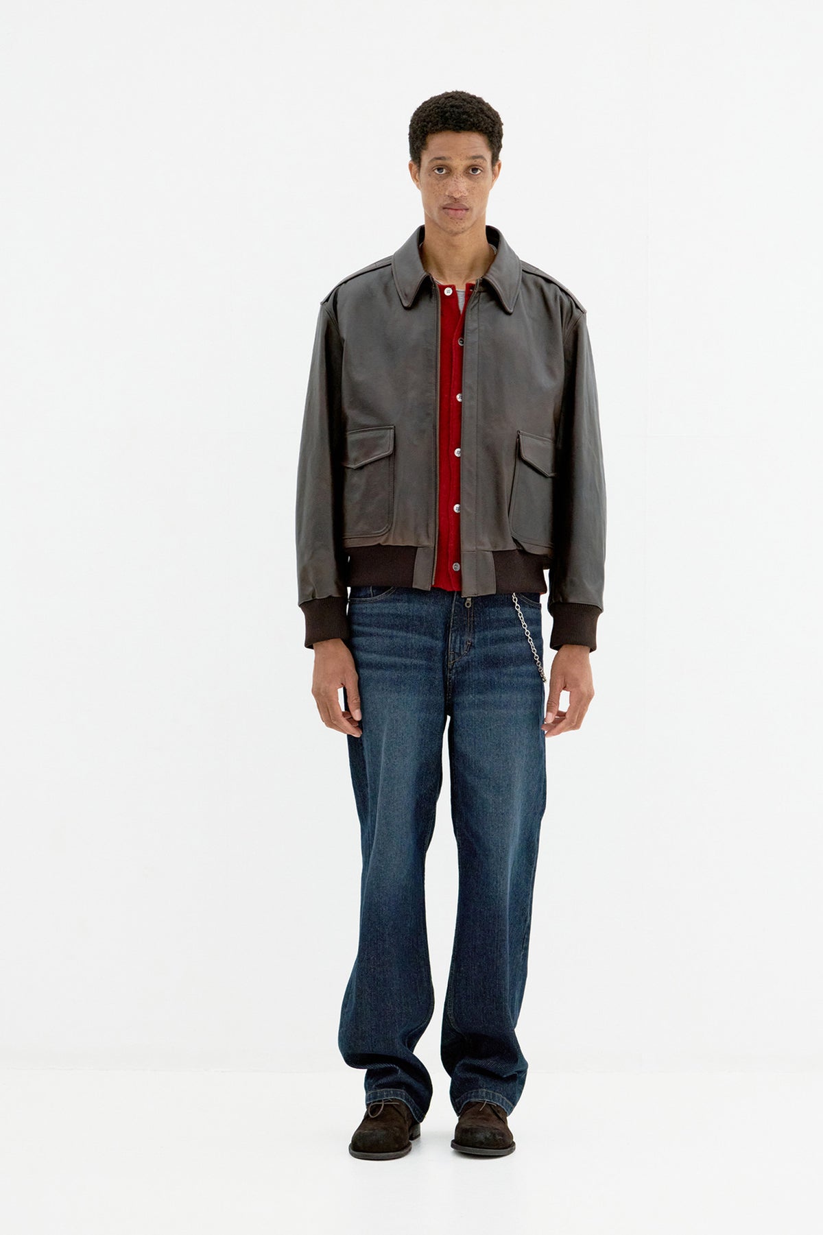 Twill wash brushed jeans (Washed indigo)