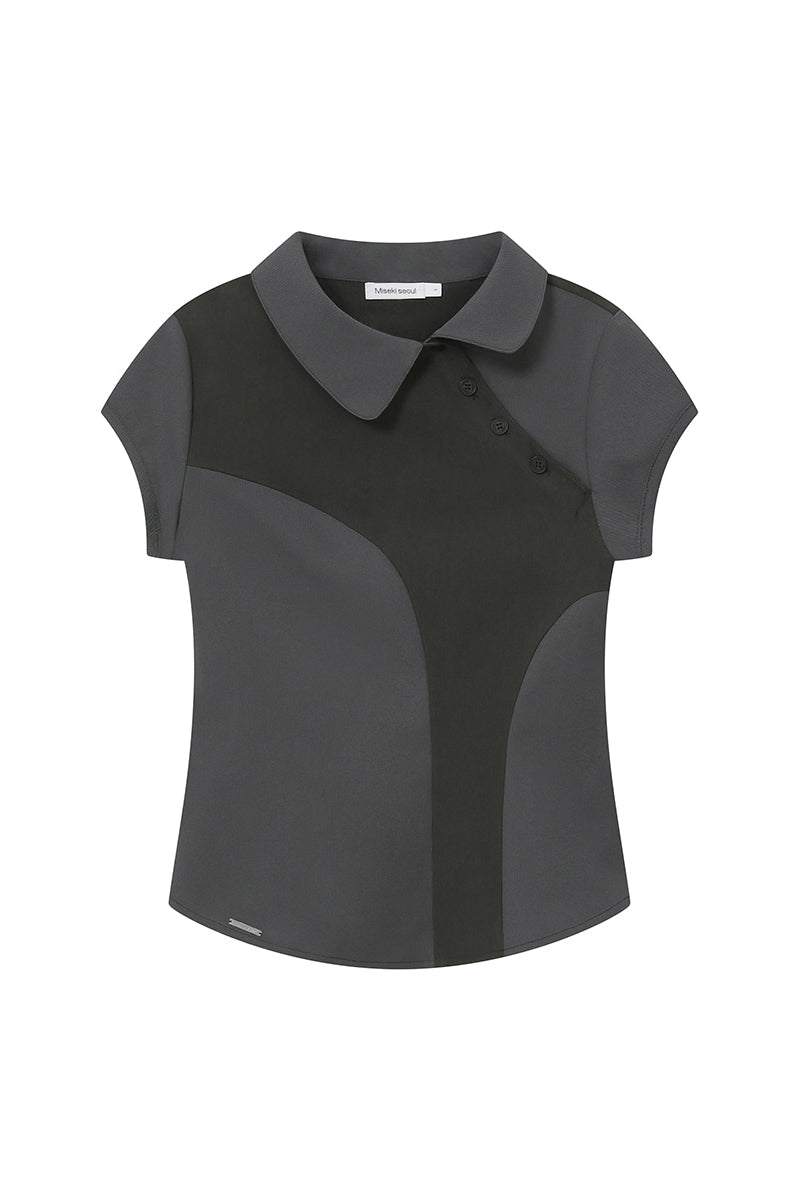 Diagonal placket layered shirt