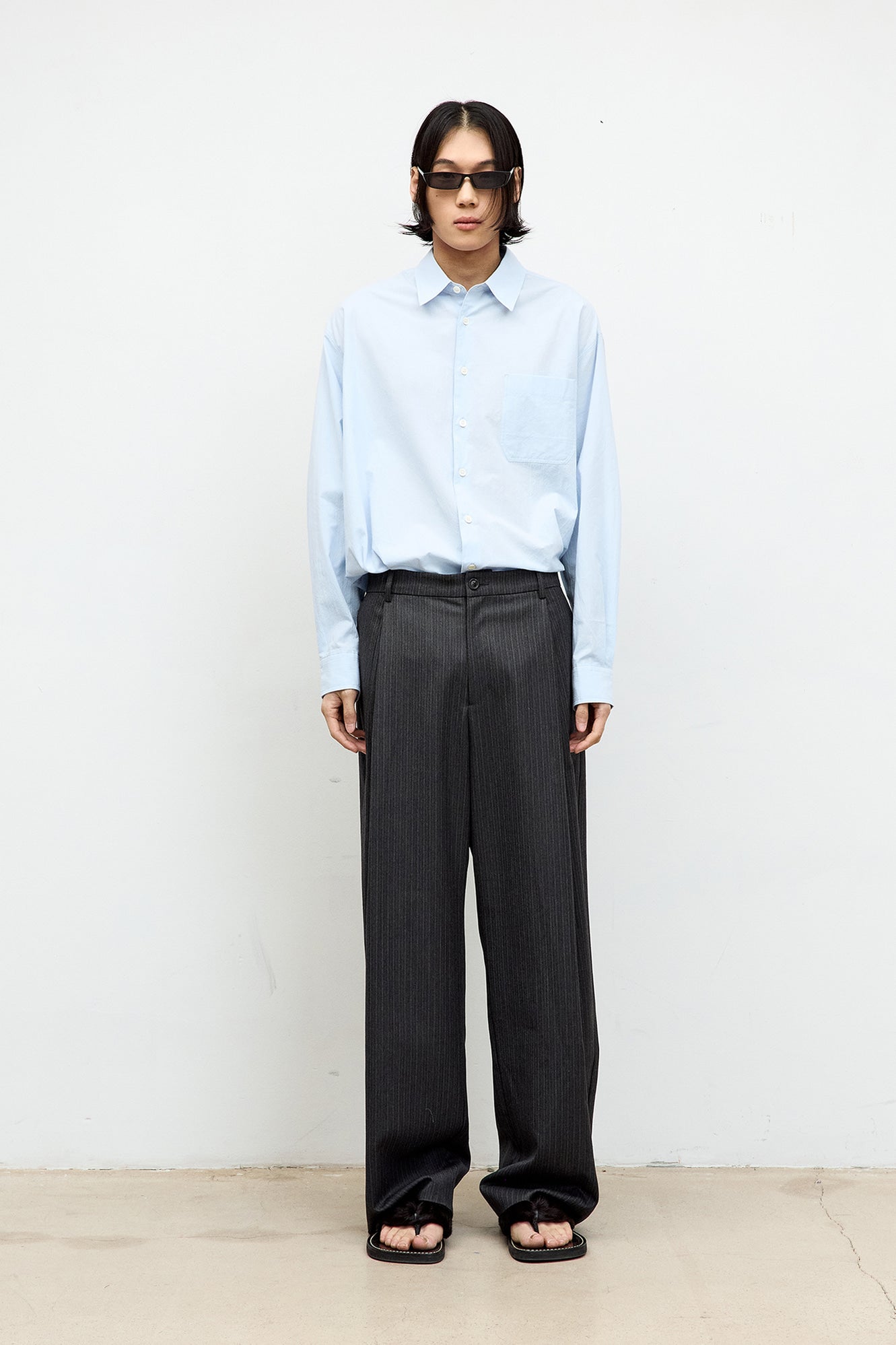 STRIPE WOOL BLEND PLEATED TROUSERS