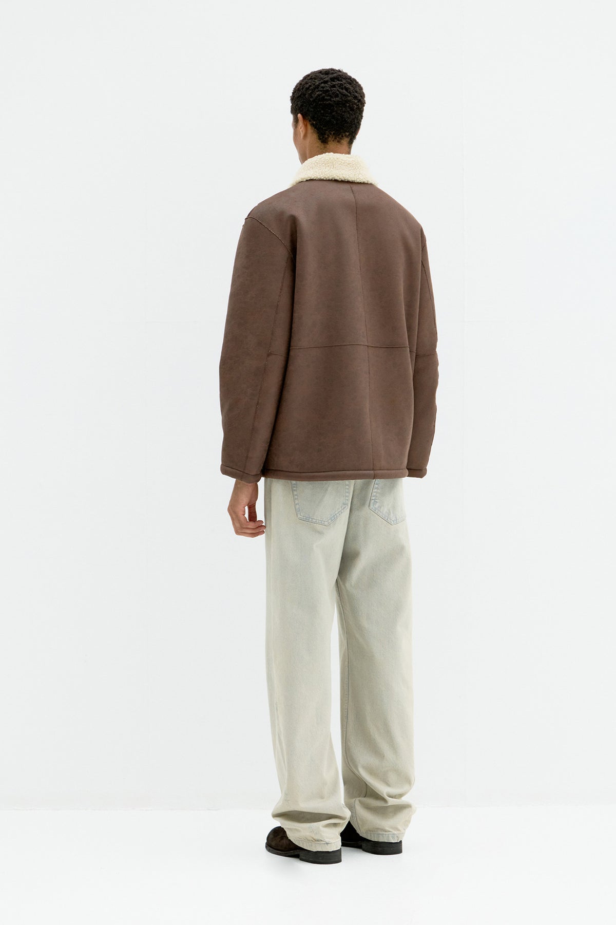 Linking binding fake shearling half coat (Brown)