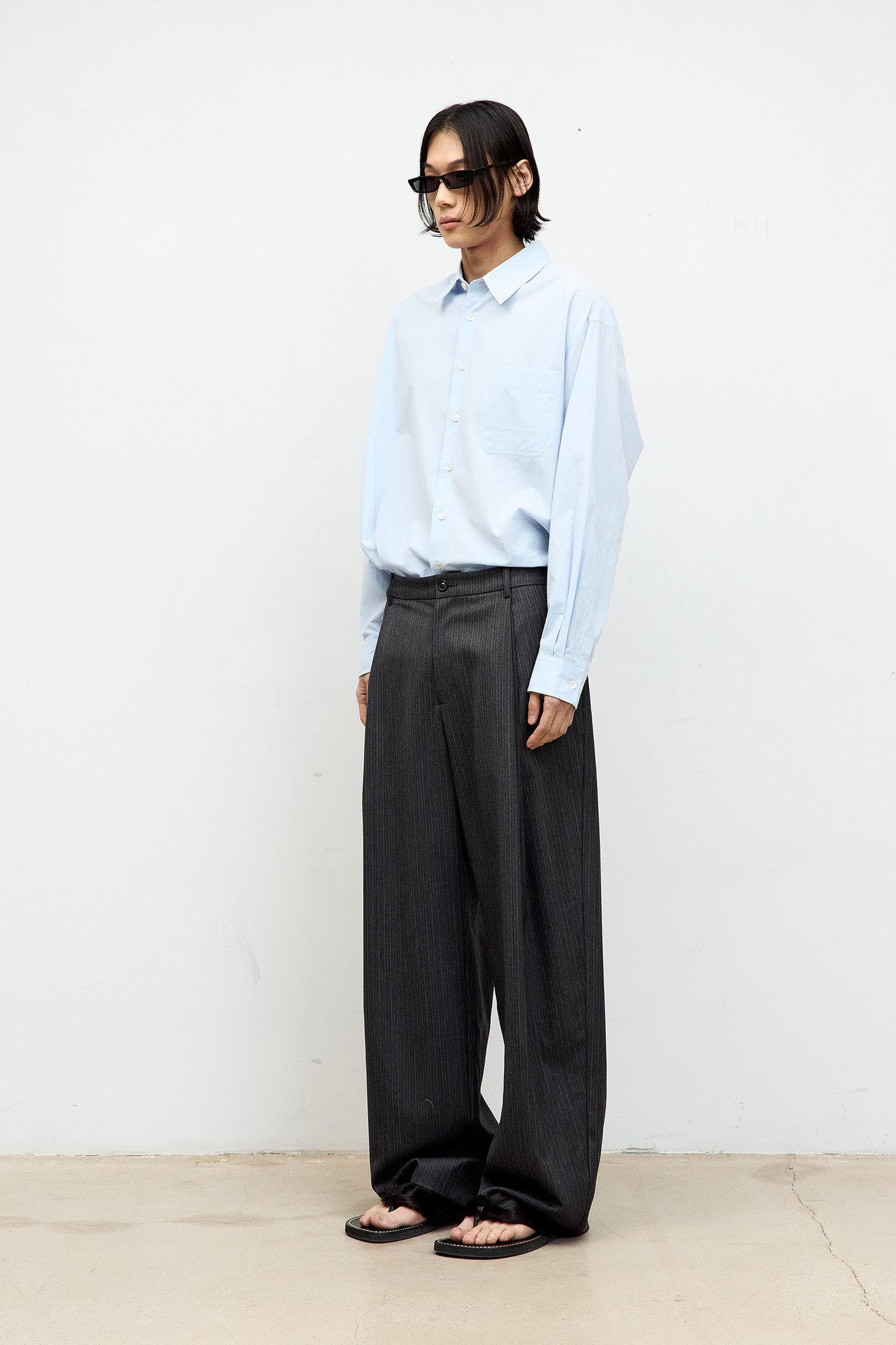 STRIPE WOOL BLEND PLEATED TROUSERS