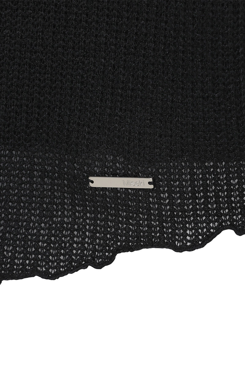 Diagonal crochet knit top BLACK