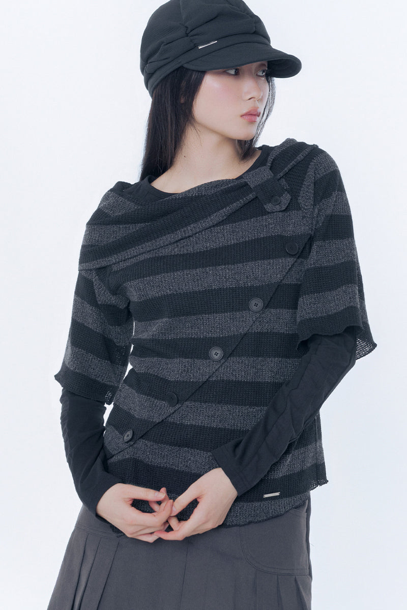Diagonal crochet knit top STRIPE