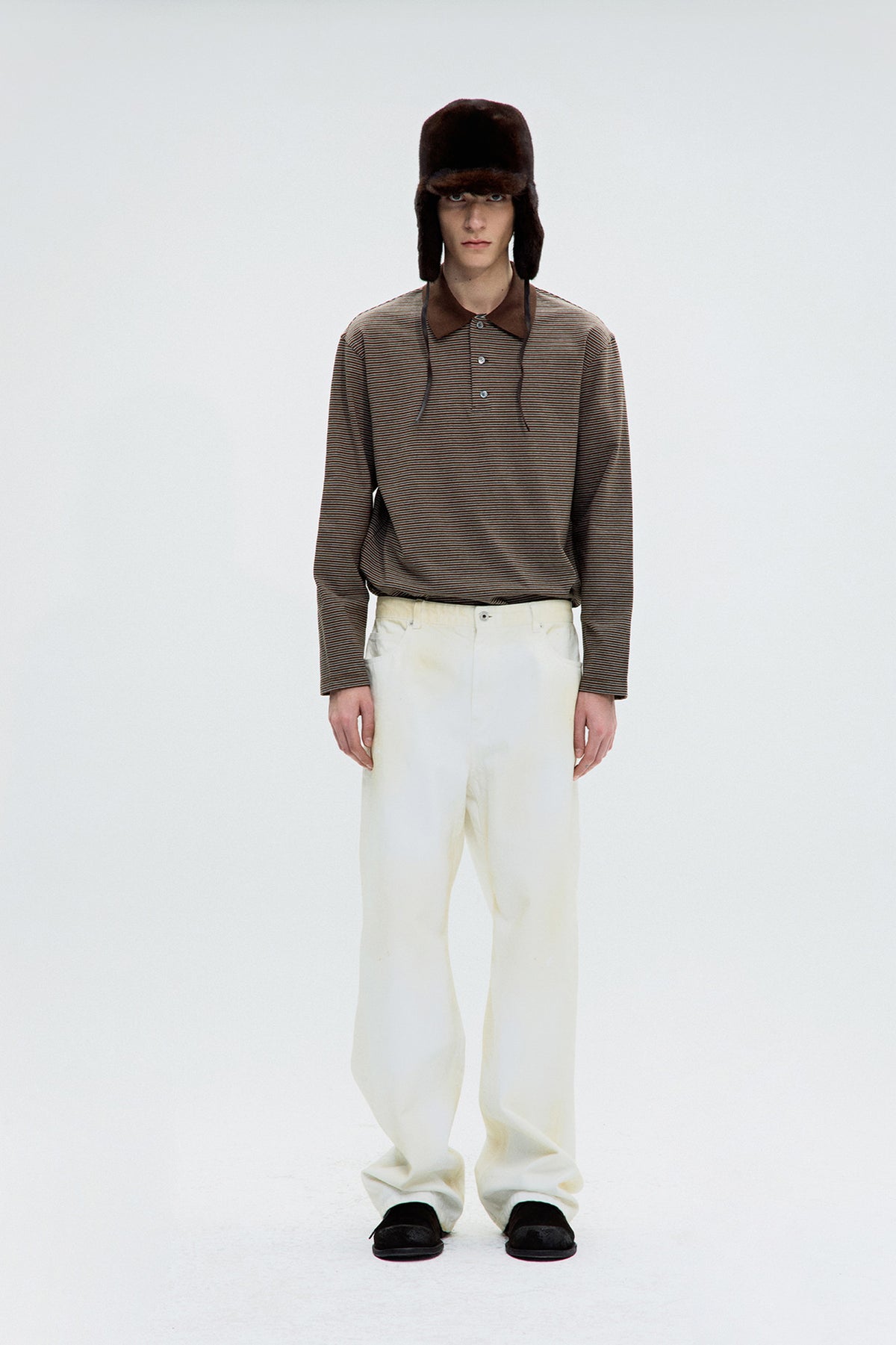Multi pin pique polo long sleeve (Brown)