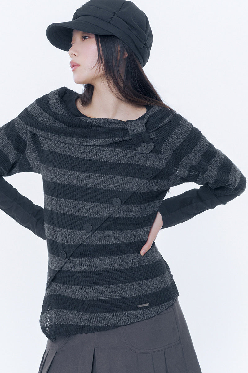 Diagonal crochet knit top STRIPE