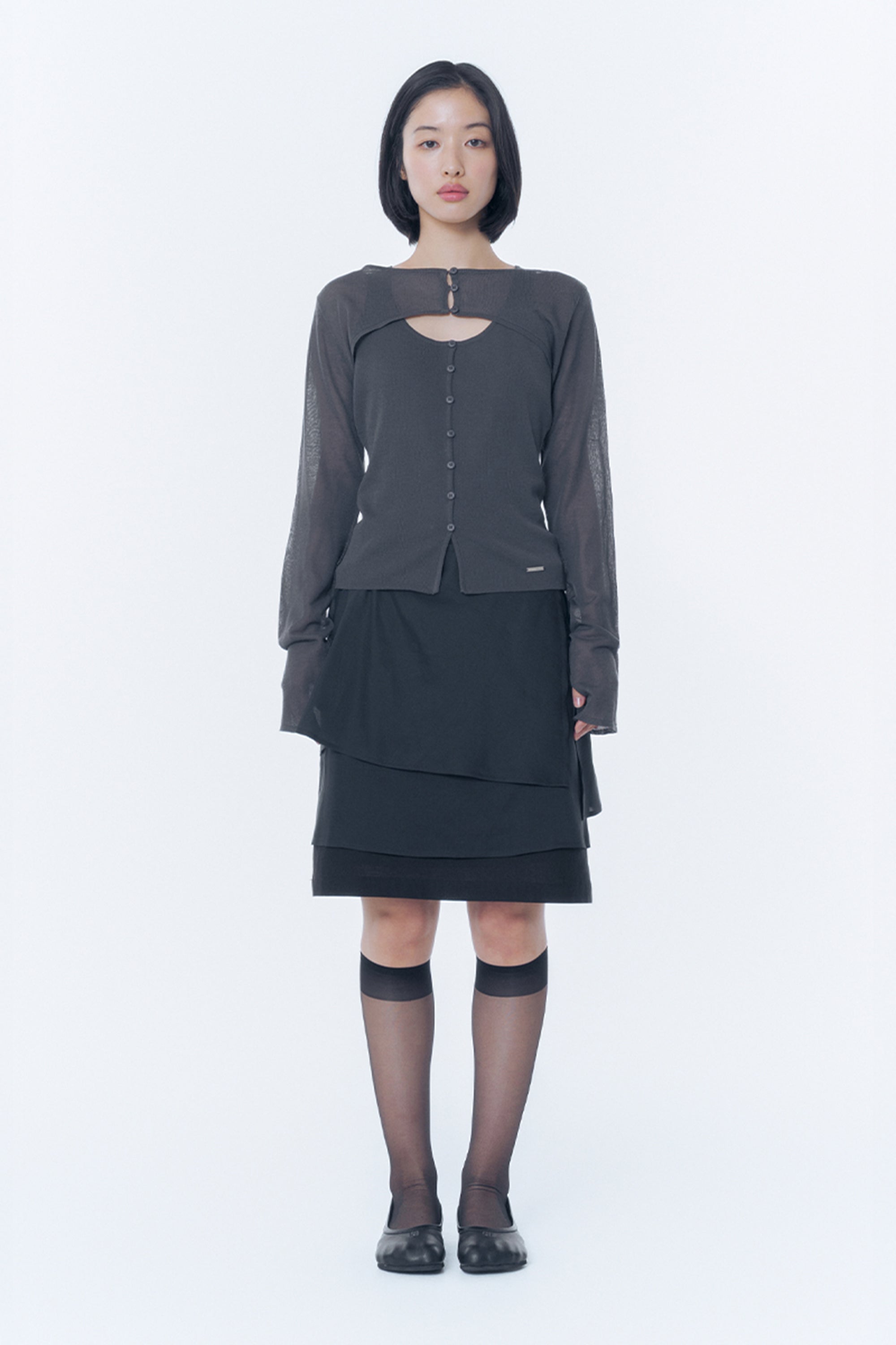 Sheer layered midi skirt