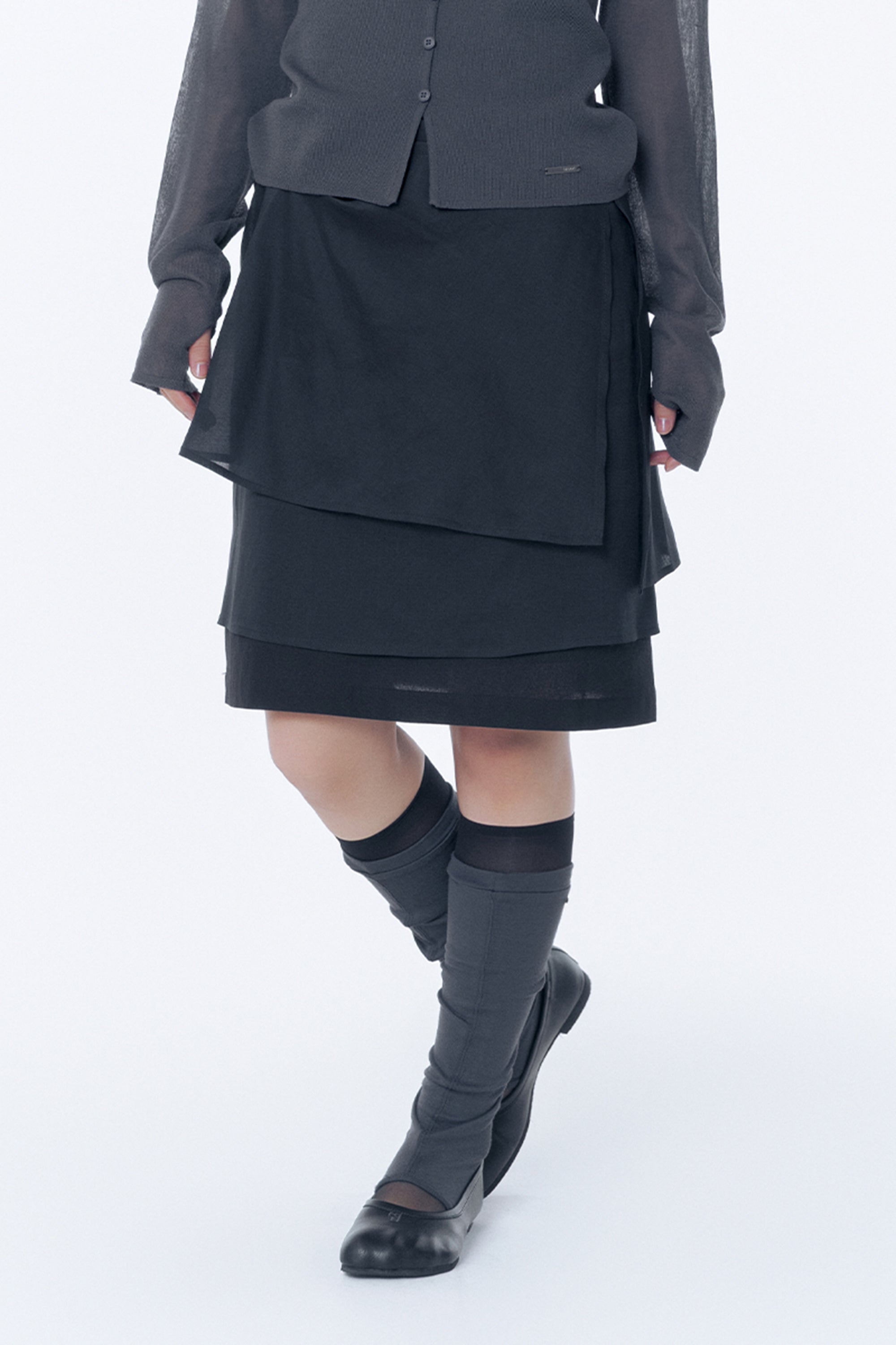 Sheer layered midi skirt
