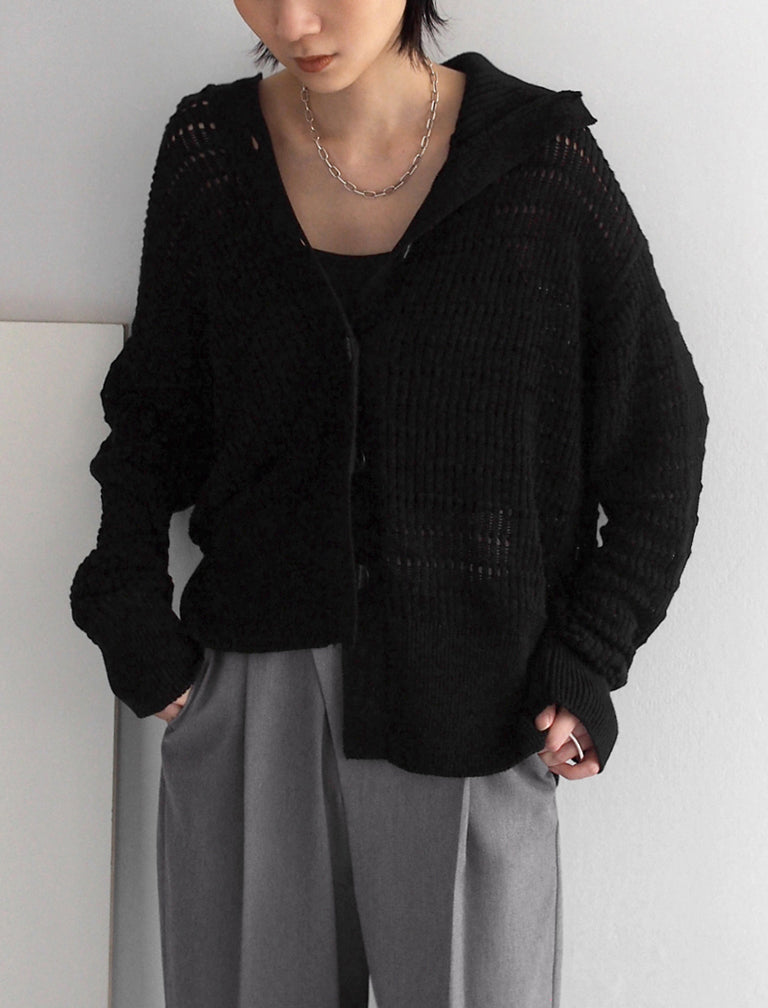 Crochet Knit Cardigan / BLACK / 166cm