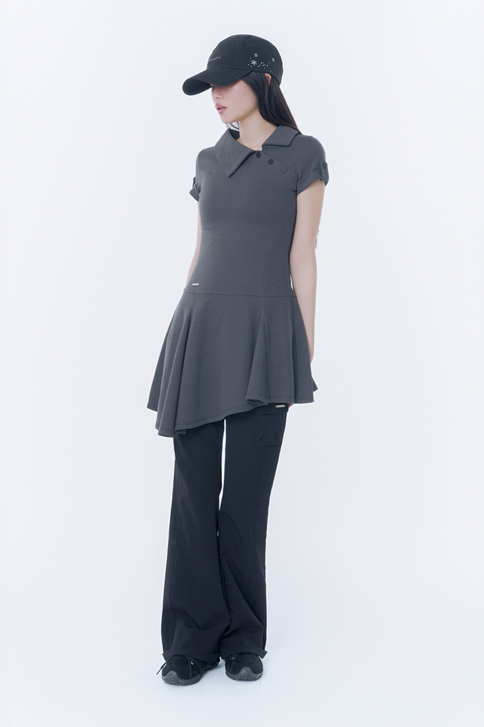 Slash button flare one piece