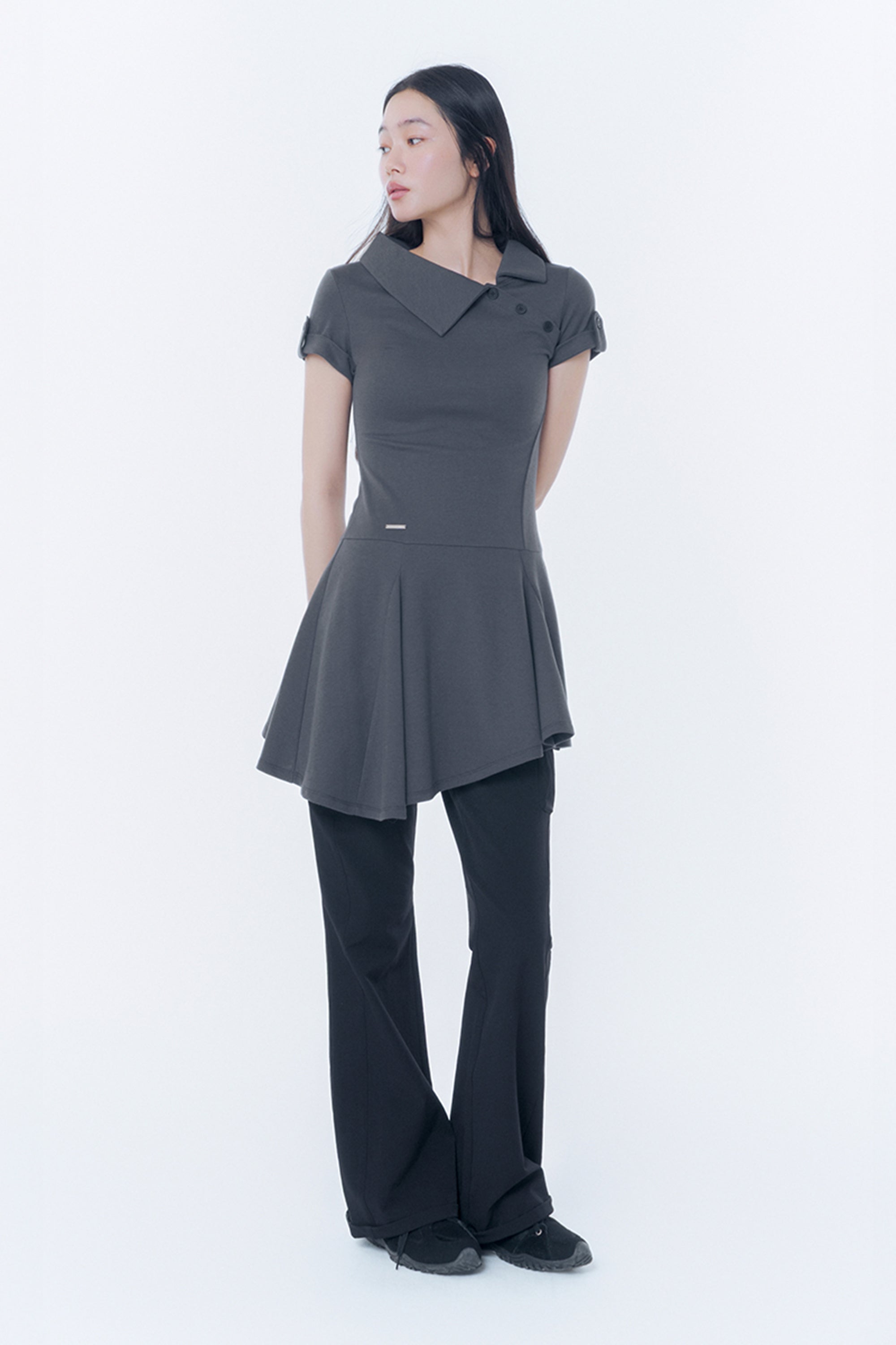Slash button flare one piece