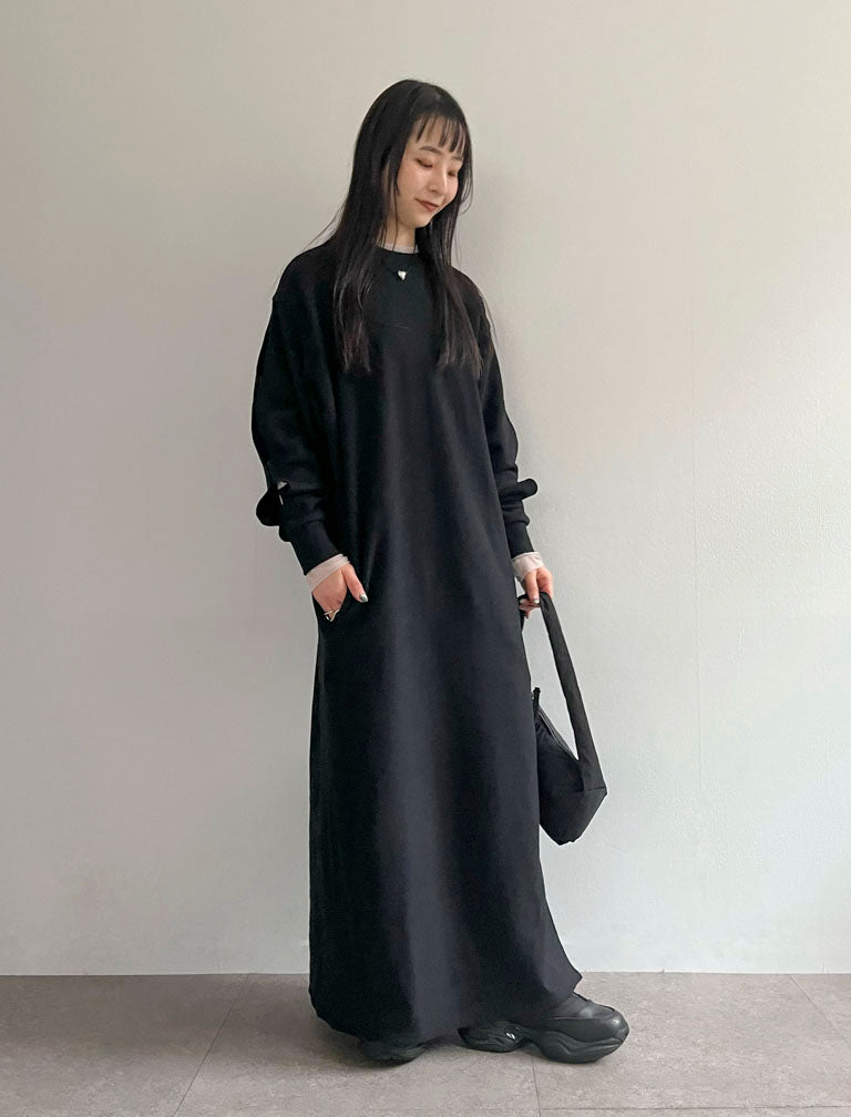〔&her〕[別注] sleeve design sweat onepiece / BLACK / 156cm