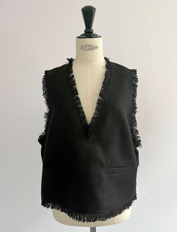 Tweed Like Short Vest / BLACK