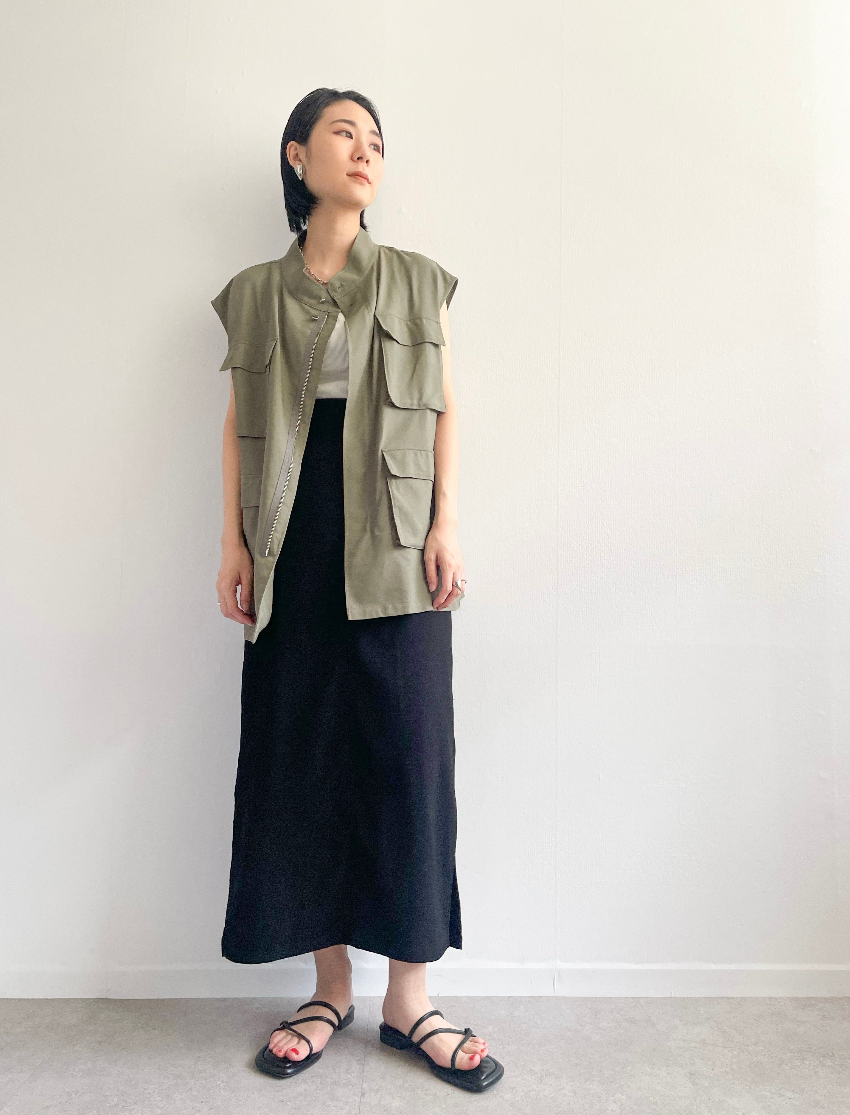 Cotton Linen Pocket Vest / KAHKI / 166cm