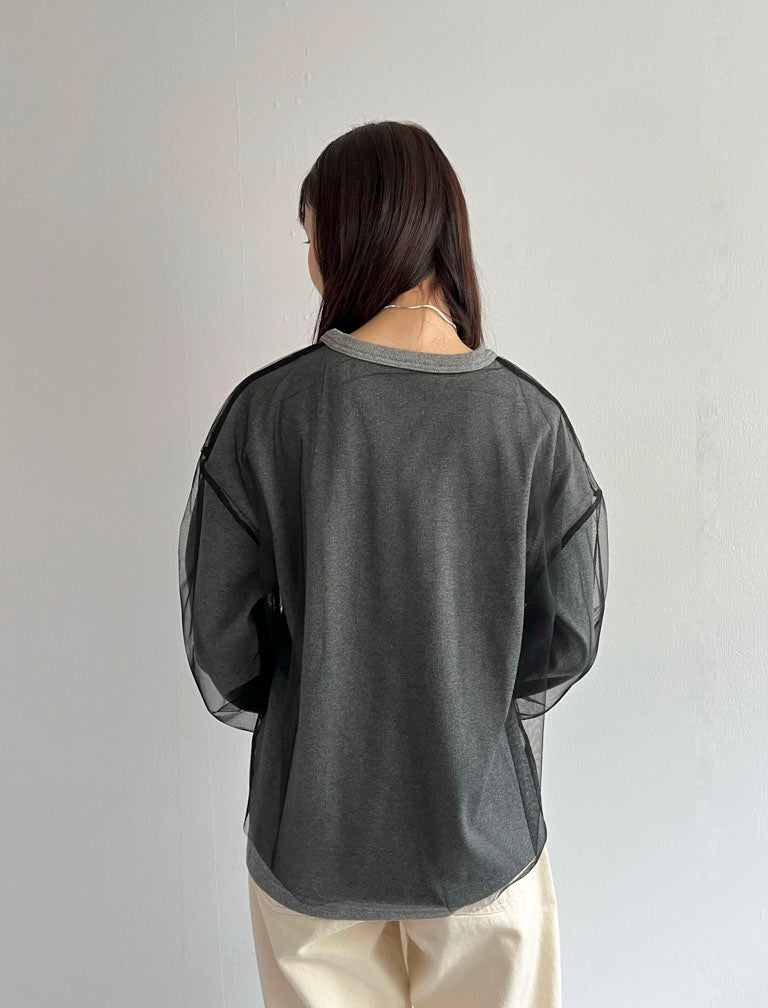 Tulle Layered Pullover / GRAY×BLACK / 155cm