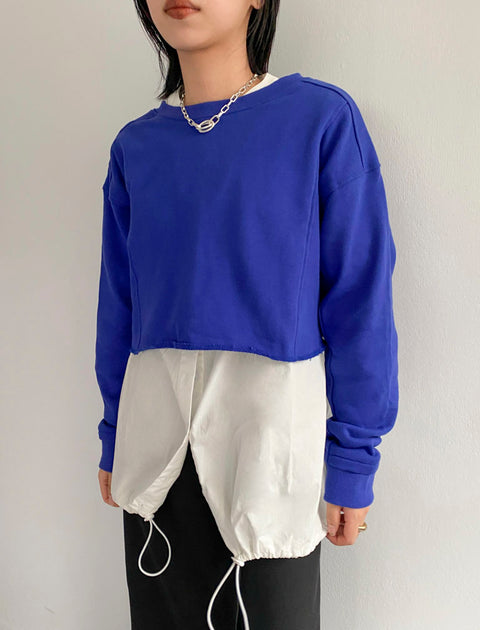 2WAY Fleece Switching Tops / BLUE / 158cm