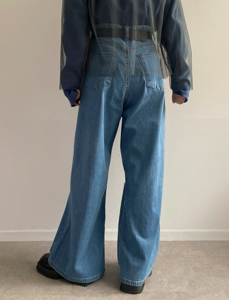 Slit Wide Denim Pants / L.BLUE / M / 158cm