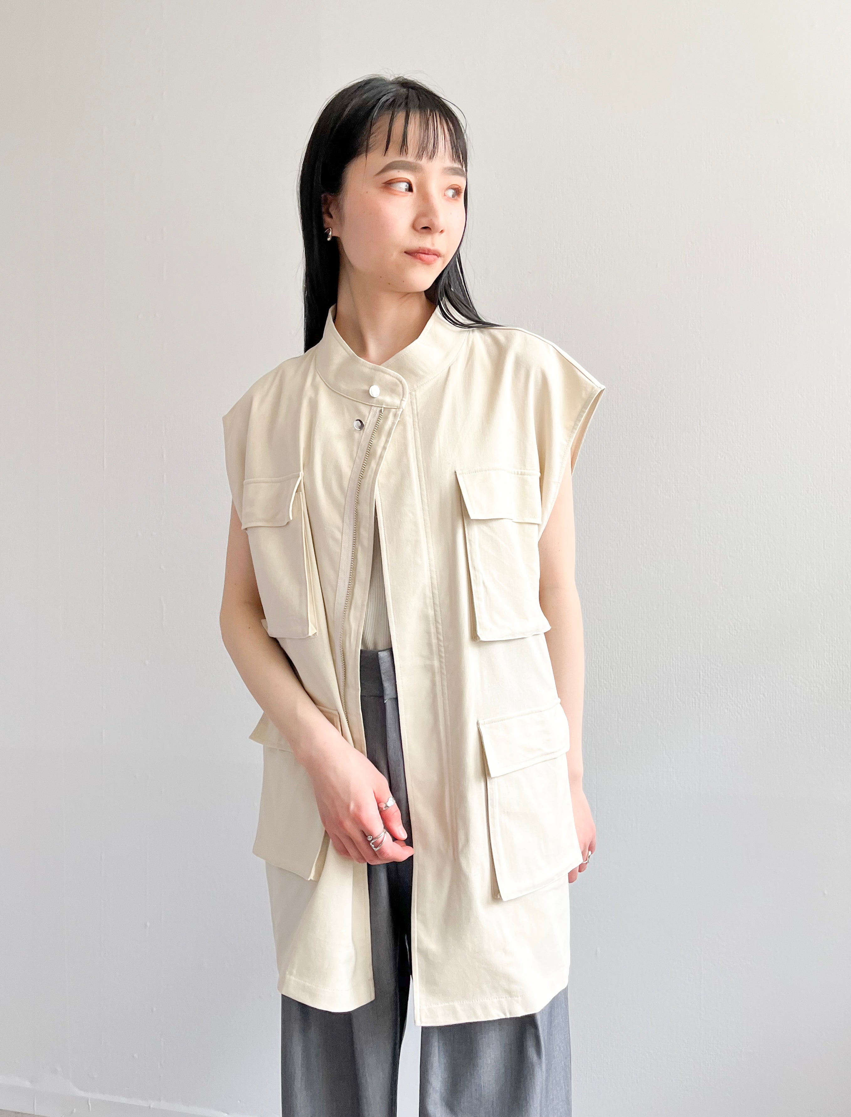 Cotton Linen Pocket Vest / IVORY / 155cm