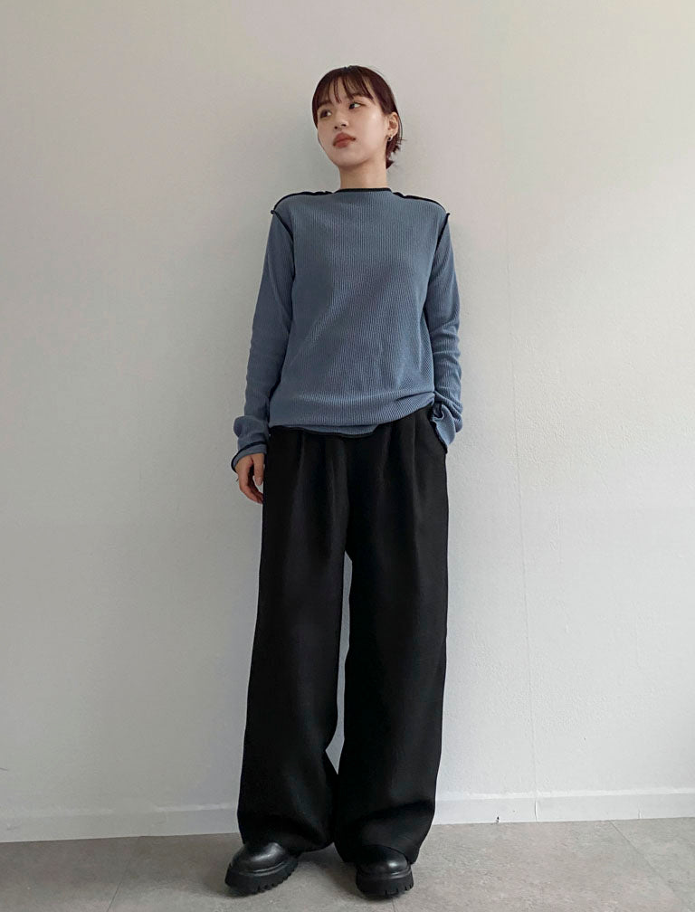 Tweed Like Side Line Tuck Pants / BLACK / 158cm
