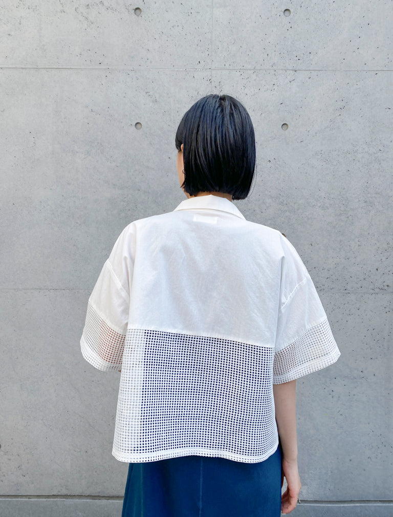 Mesh Open Collar Shirt / WHITE / 158cm
