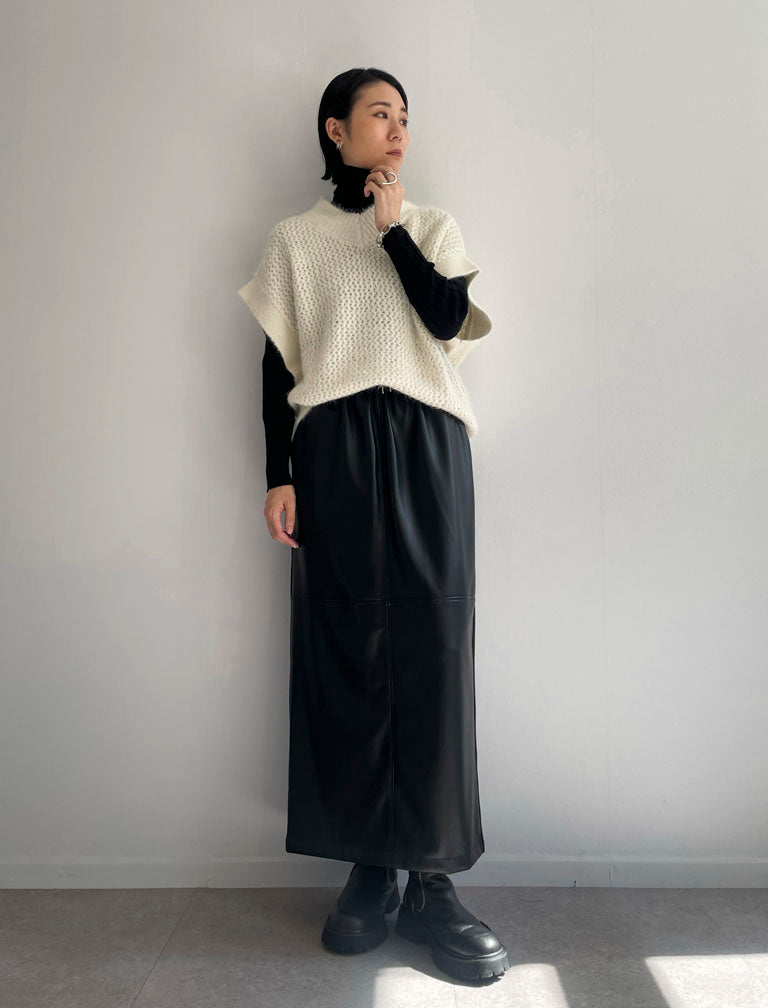 Eco Leather Switching Skirt / BLACK / 166cm