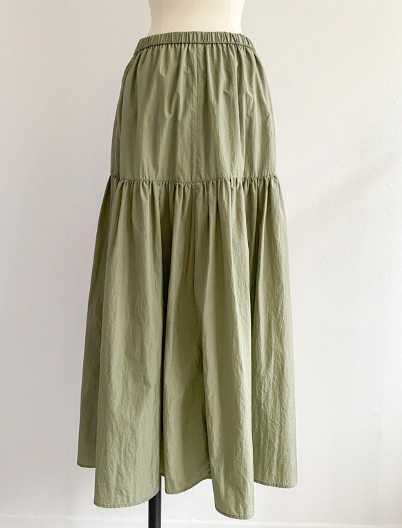 Vintage Taffeta Gathered Skirt / KAHKI