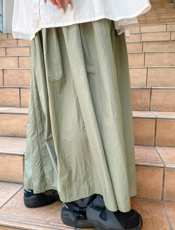 Vintage Taffeta Gathered Skirt / KAHKI / 158cm